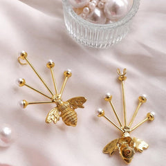 Golden Queen Bee Pearl Earrings