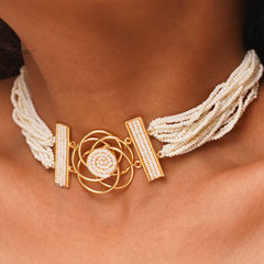 Pearl Cluster Choker – White & Gold