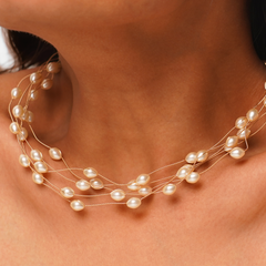 Floating Pearl Strands Necklace
