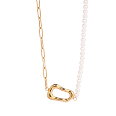 Golden Pearl Link Asymmetric Necklace