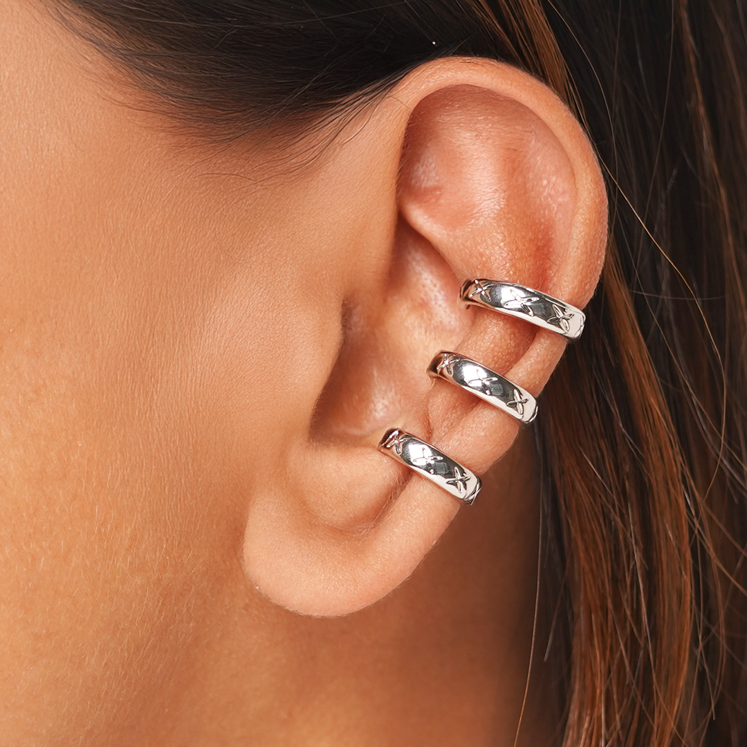 Triple Shine Silver Ear Cuff