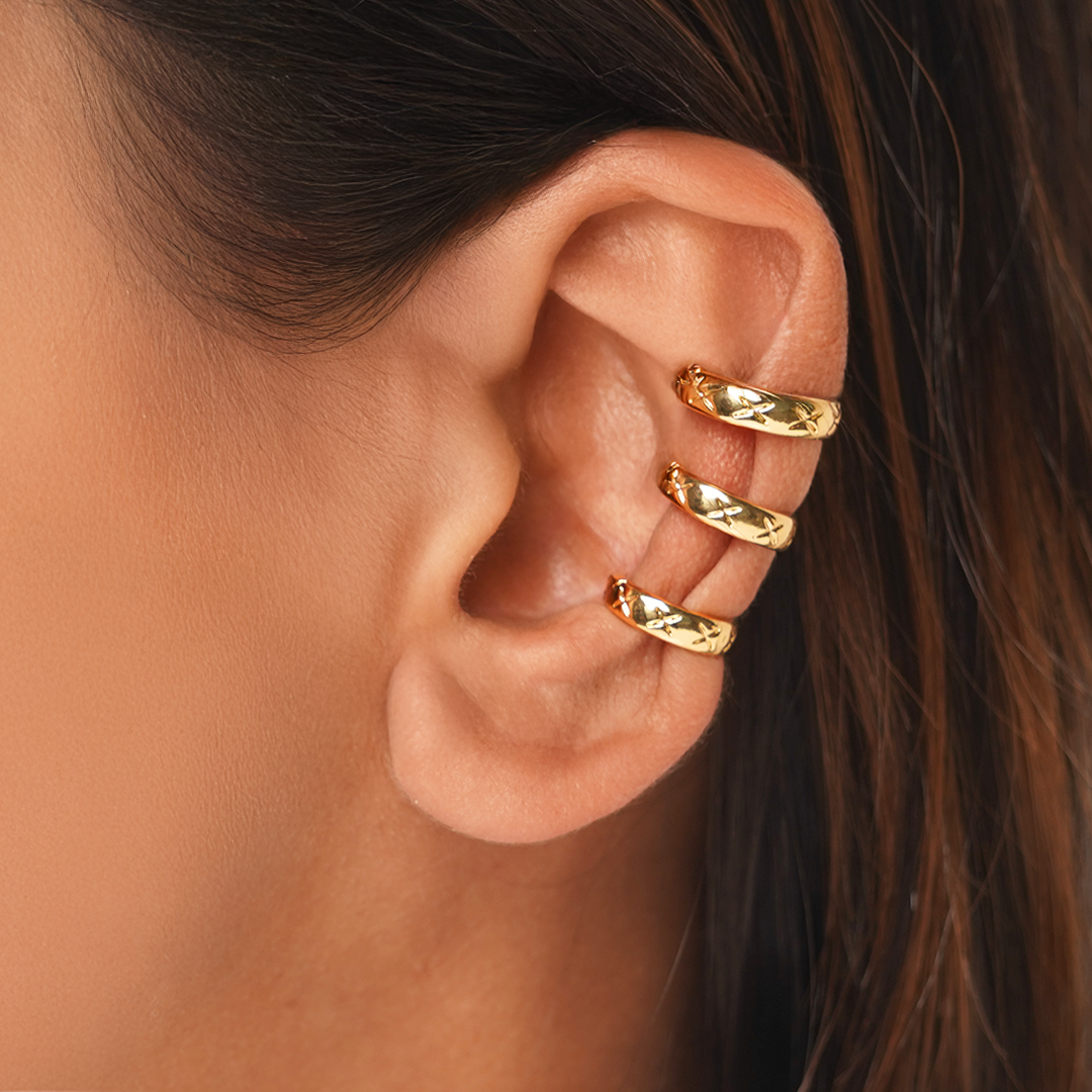 Golden Star Carved Ear Cuffs