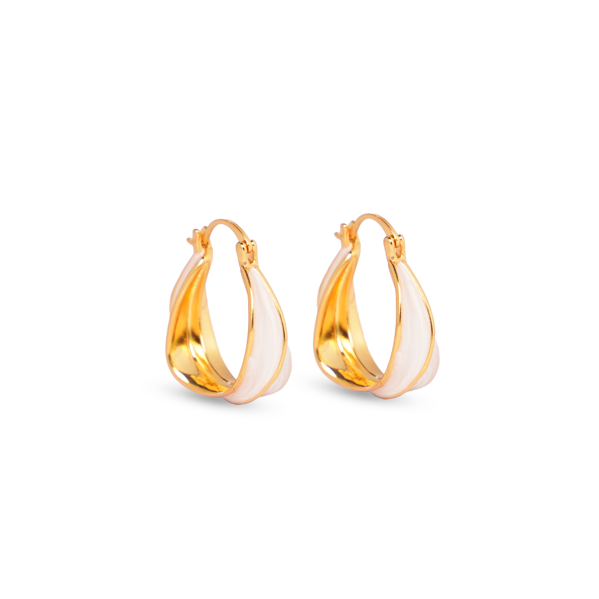 Twist Enamel Hoops – Pearl White