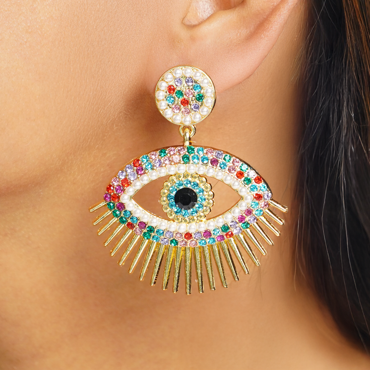 Rainbow Evil Eye Chandbalis