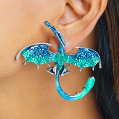 Aqua Dragon Fantasy Earrings