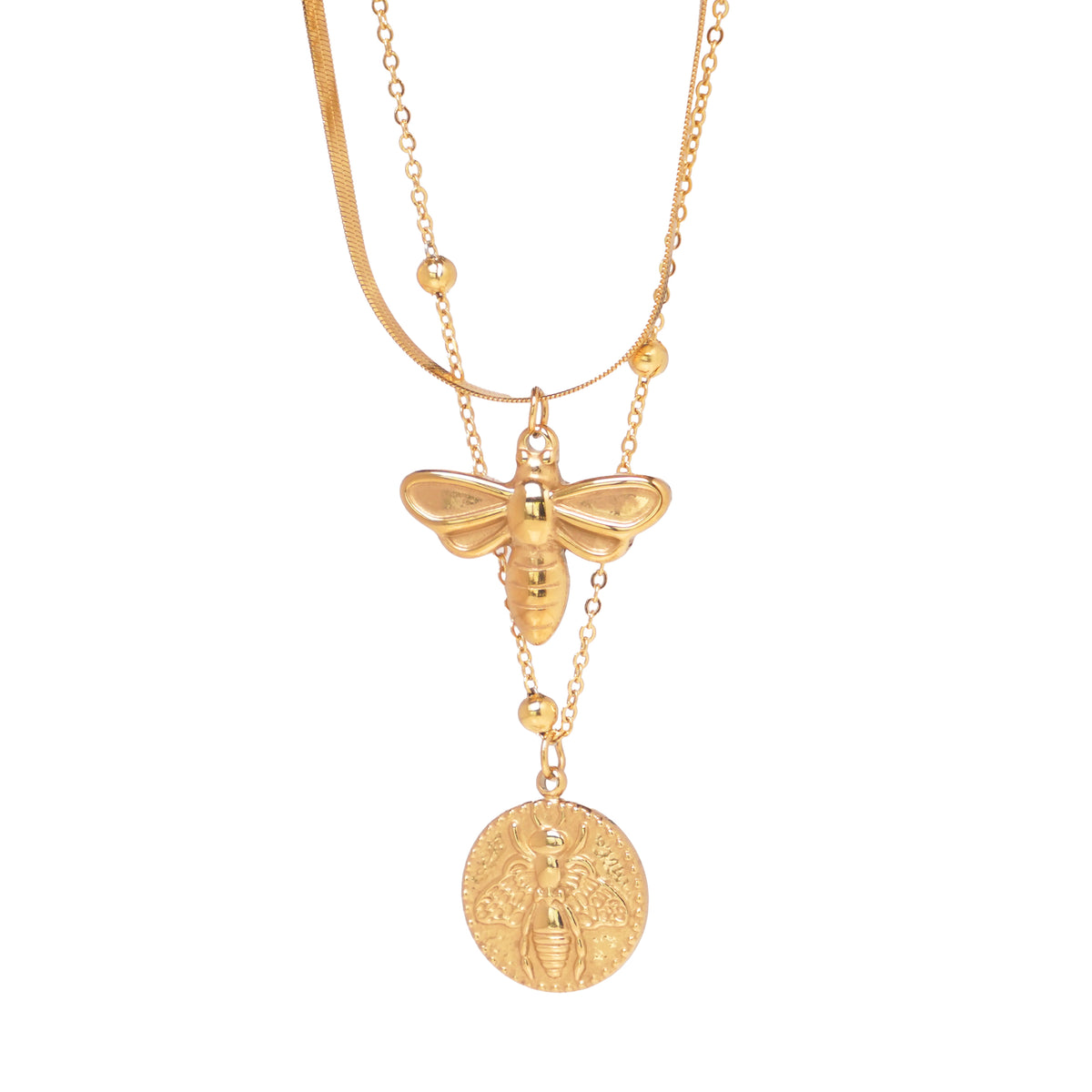 Golden Bee Coin Layered Necklace