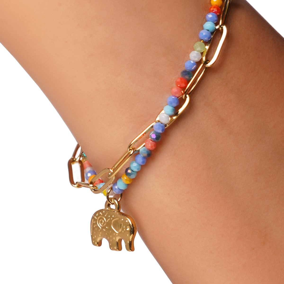 Boho Beads & Elephant Charm Bracelet
