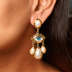 Evil Eye Pearl Drop Earrings