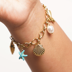 Coastal Pearl & Shell Charm Bracelet